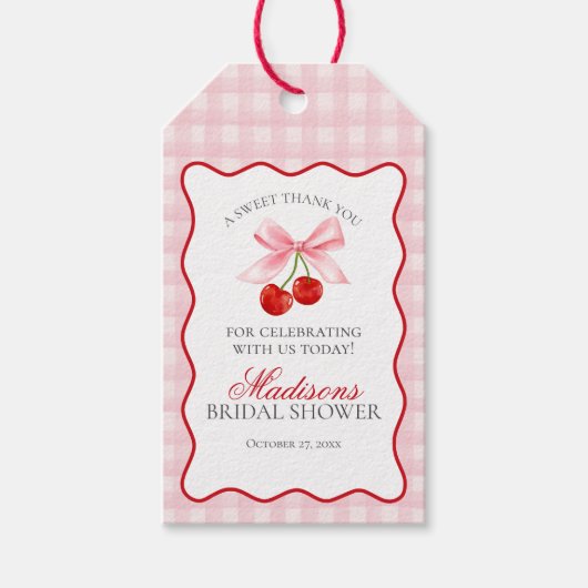 Cherry Sweet Pink Coquette Bow Brautparty Gefallen Geschenkanhänger (Vorderseite)