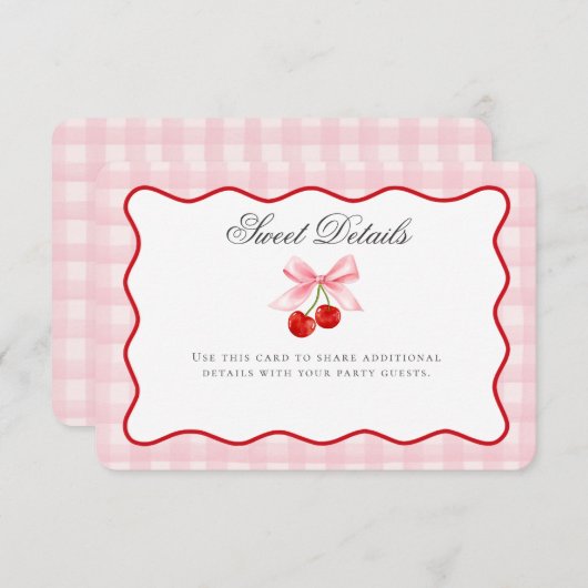 Cherry Sweet Pink Coquette Bow Details Karte einfü (Vorne/Hinten)