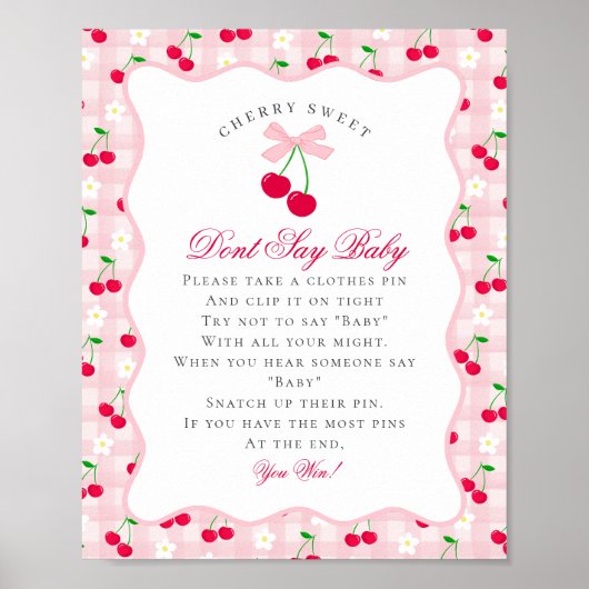 Cherry Sweet Pink Coquette Bow Dont Say Baby-Zeich Poster (Vorne)