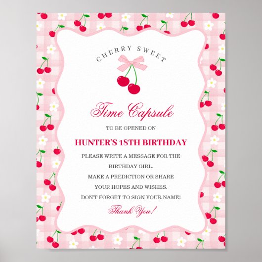 Cherry Sweet Pink Coquette Bow Gingha Time Kapsel Poster (Vorne)