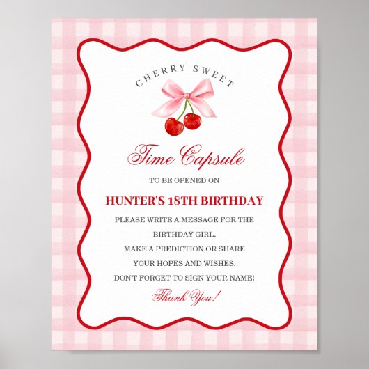 Cherry Sweet Pink Coquette Bow Gingha Time Kapsel Poster (Vorne)
