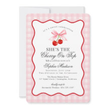 Cherry Sweet Pink Coquette Bow Gingham Baby Dusche