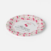 Cherry Sweet Pink Coquette Bow Gingham Baby Dusche Pappteller (Schrägansicht)