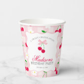 Cherry Sweet Pink Coquette Bow Gingham Birthday Pappbecher (Rückseite)