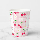 Cherry Sweet Pink Coquette Bow Gingham Birthday Pappbecher (Links)