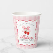Cherry Sweet Pink Coquette Bow Gingham Birthday Pappbecher (Rückseite)