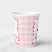 Cherry Sweet Pink Coquette Bow Gingham Birthday Pappbecher (Links)