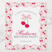 Cherry Sweet Pink Coquette Bow Gingham Birthday Weinetikett (Einzelnes Label)