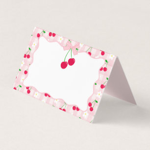 Cherry Sweet Pink Coquette Bow Gingham Platzkarte