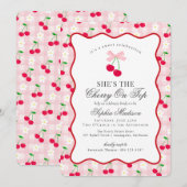 Cherry Sweet Pink Coquette Gingham Brautparty Einladung (Vorne/Hinten)