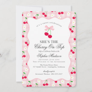 Cherry Sweet Pink Coquette Gingham Brautparty Einladung
