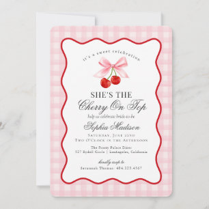 Cherry Sweet Pink Coquette Gingham Brautparty Einladung