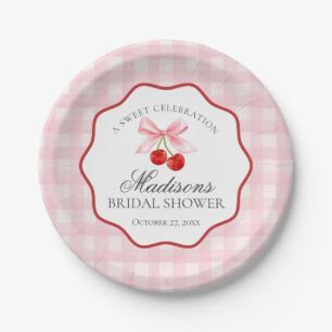 Cherry Sweet Pink Coquette Gingham Brautparty Pappteller
