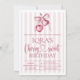 Cherry Sweet Pink Schleife Mädchen 1. Geburtstag Einladung