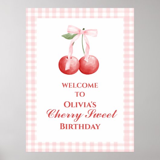 Cherry Sweet Strawberry Pink Bow Geburtstag Poster (Vorne)