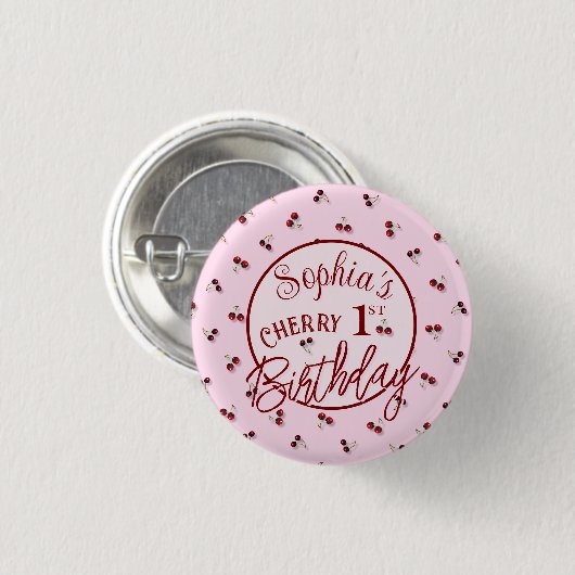Cherry Theme First Birthday Button (Vorne & Hinten)