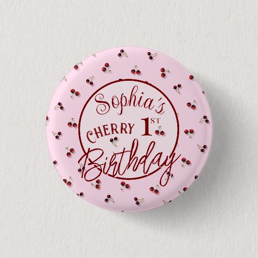 Cherry Theme First Birthday Button (Vorderseite)