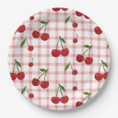 Cherry Themed Paper Plate Set with Pink Checkered  Pappteller (Vorderseite)