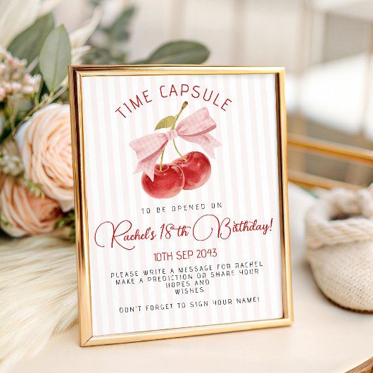 Cherry Time Capsule Table Sign Sockelschild