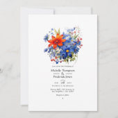 Cherry Tomato und Royal Blue Floral Wedding Einladung (Vorderseite)