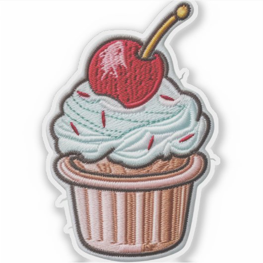 Cherry-Topped Cupcake Custom-Cut Vinyl Sticker (Vorderseite)