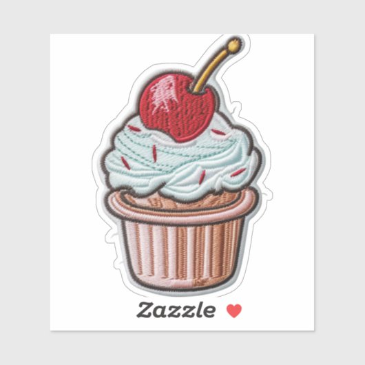 Cherry-Topped Cupcake Custom-Cut Vinyl Sticker (Blatt)