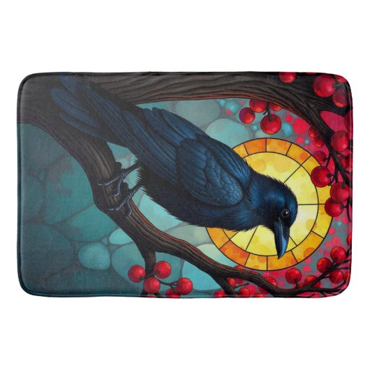 Cherry Tree Art verkleidete Glaskrähen, Ravens Badematte (Vorderseite)