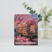 Cherry Tree Book Wagon Lesen verbotene Bücher Postkarte (Stehend Vorderseite)