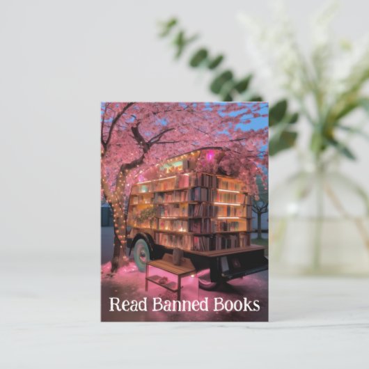 Cherry Tree Book Wagon Lesen verbotene Bücher Postkarte (Stehend Vorderseite)