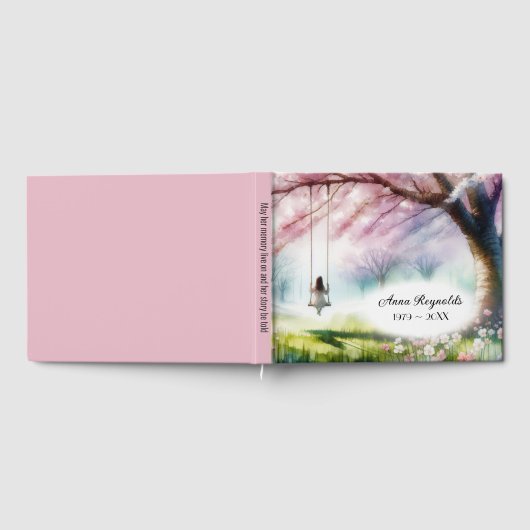 Cherry Tree With Girl On a Swing For Funeral Gästebuch (Voll)