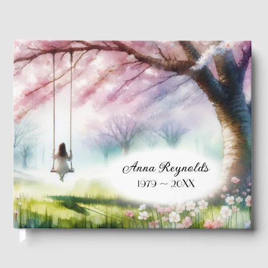 Cherry Tree With Girl On a Swing For Funeral Gästebuch (Vorderseite)