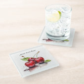 Cherry Trio in Wasserfarbe, nach Maß Glasuntersetzer (Schrägansicht)