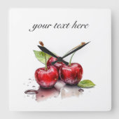 Cherry Trio in Wasserfarbe, nach Maß Quadratische Wanduhr (Vorderseite)