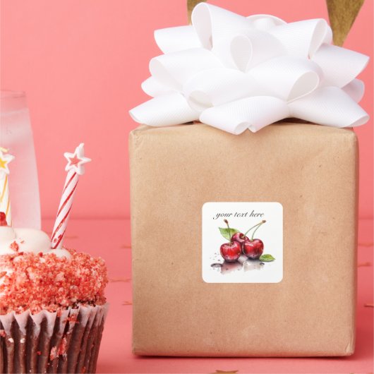 Cherry Trio in Wasserfarbe, nach Maß Quadratischer Aufkleber (Party)