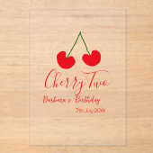 Cherry two 2nd birthday red cherry kids simple  acryleinladungen (Vorderseite)