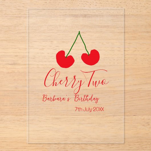 Cherry two 2nd birthday red cherry kids simple  acryleinladungen (Vorderseite)