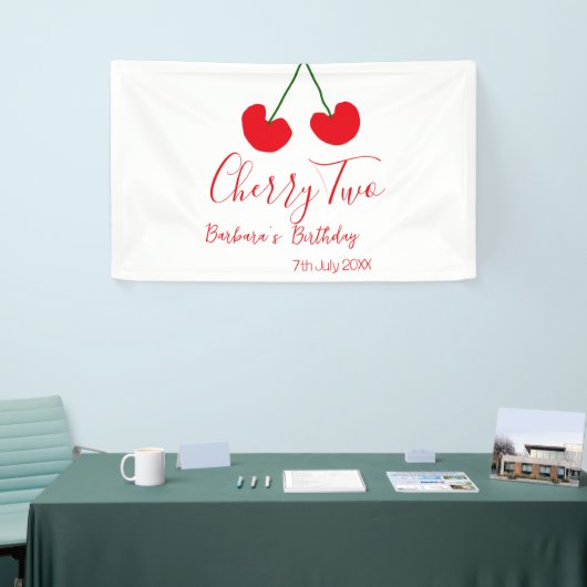 Cherry two 2nd birthday red cherry kids simple banner (Messeveranstaltung)