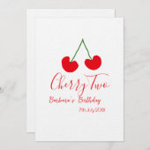 Cherry two 2nd birthday red cherry kids simple einladung (Vorne/Hinten)