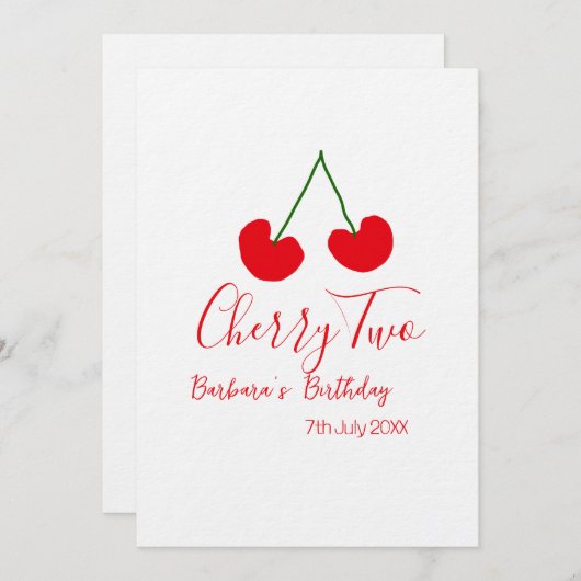 Cherry two 2nd birthday red cherry kids simple einladung (Vorne/Hinten)