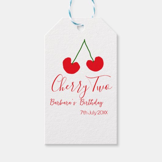 Cherry two 2nd birthday red cherry kids simple geschenkanhänger (Vorderseite)