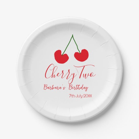 Cherry two 2nd birthday red cherry kids simple  pappteller (Vorderseite)