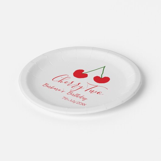 Cherry two 2nd birthday red cherry kids simple pappteller (Schrägansicht)