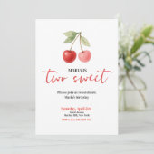 Cherry Two Sweet Watercolor Girl Birthday Party Einladung (Stehend Vorderseite)