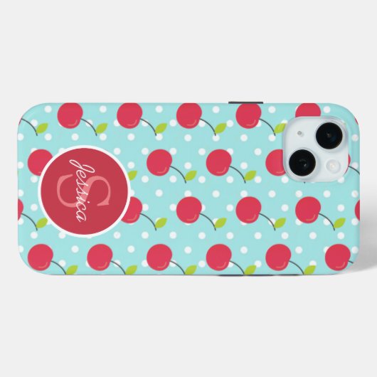 Cherry und Blue Polka Dot Muster Personalisiert Case-Mate iPhone Hülle (Rückseite (Horizontal))