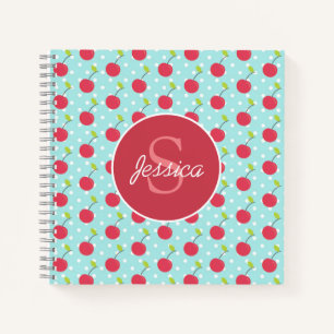 Cherry und Blue Polka Dot Muster Personalisiert Notizblock