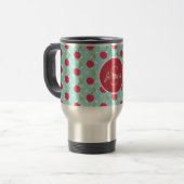 Cherry und Blue Polka Dot Muster Personalisiert Reisebecher (Vorderseite Links)