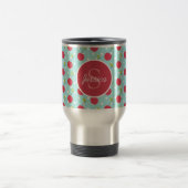 Cherry und Blue Polka Dot Muster Personalisiert Reisebecher (Mittel)