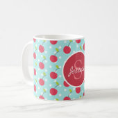Cherry und Blue Polka Dot Pattern Personalisiert Kaffeetasse (Vorderseite Links)