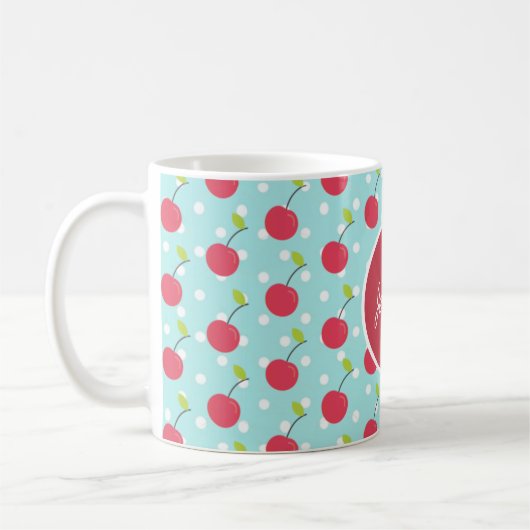 Cherry und Blue Polka Dot Pattern Personalisiert Kaffeetasse (Links)