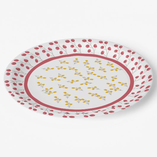 Cherry und Gelbe Blume Blumendesign Pappteller (Schrägansicht)